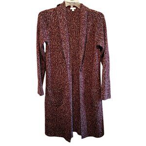 J.Jill Burgundy Knit Long Open Cardigan Sweater M Tall Cotton Blend Womens